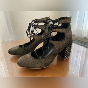 Latigo Kamila Dress Shoes Bronze Lace Up Chunky Studded Heels Size 6